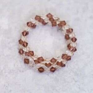 7 inch, Vintage Brown & Clear Beads Stylish Beaded Bracelet - C12